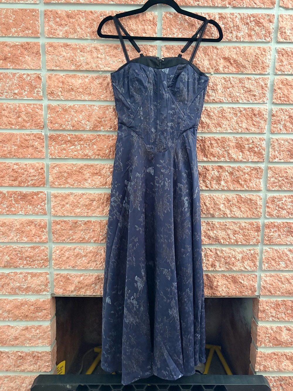 Textured Navy Strappy Maxi Dress with corset like top